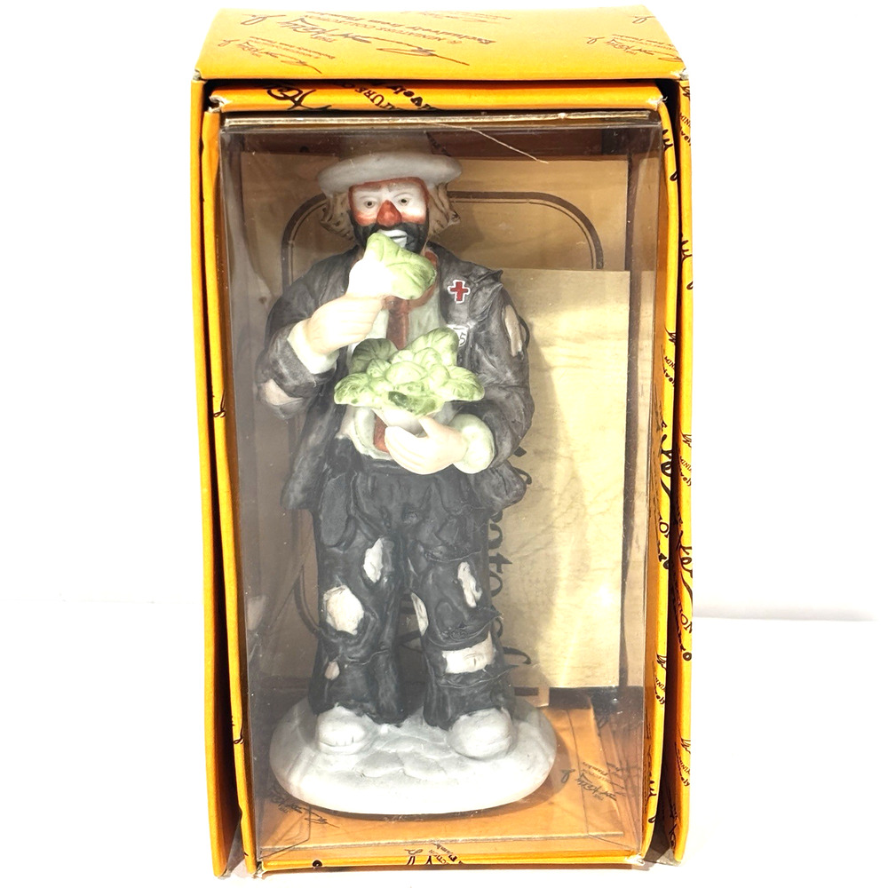 Vintage Flambro Emmett Kelly Jr. Clown Eating Cabbage Collectible Figurine w/CoA